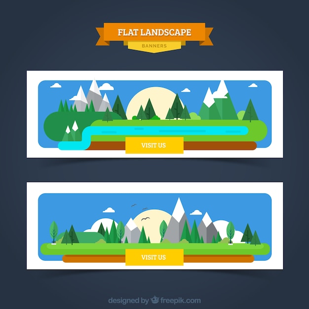 Banners de paisajes en diseño plano