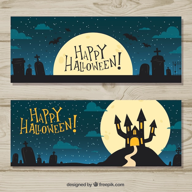 Vector gratuito banners de paisajes nocturnos de halloween