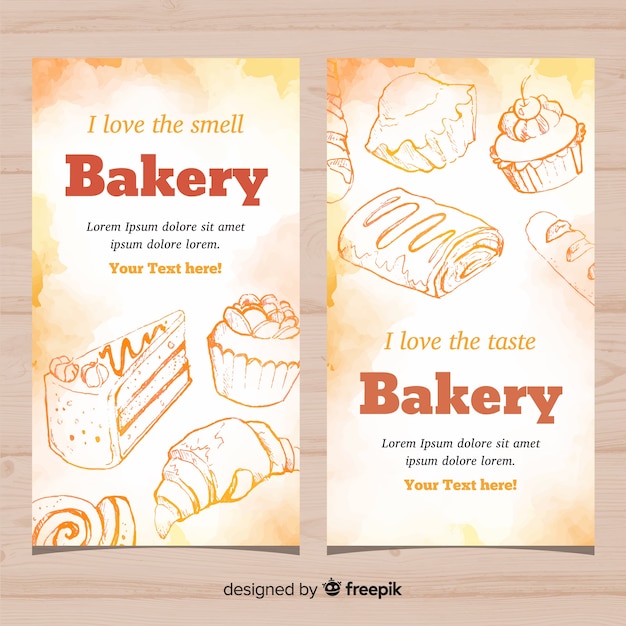 Vector gratuito banners de panadería dibujados a mano