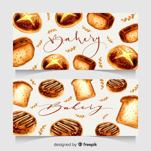 Banners de panadería dibujados a mano