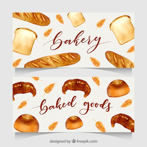 Vector gratuito banners de panadería en estilo acuarela