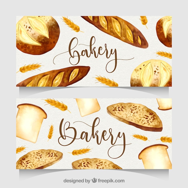 Vector gratuito banners de panadería en estilo acuarela