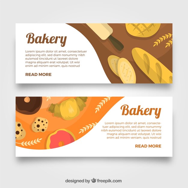 Banners de panadería en estilo plano