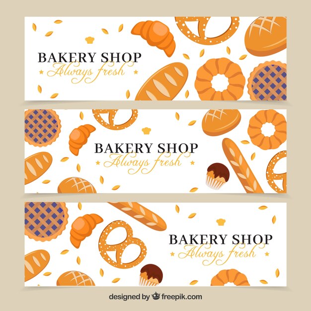 Banners de panadería en estilo plano