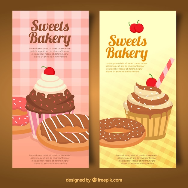 Banners de panadería en estilo plano