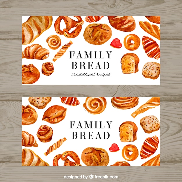 Banners de panadería con pasteles y pan