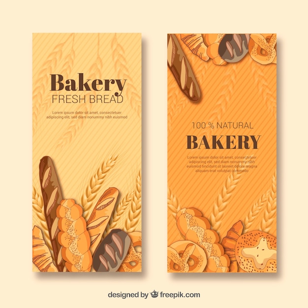 Vector gratuito banners de panadería con pasteles y pan