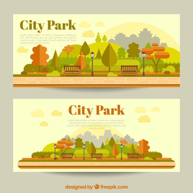 Vector gratuito banners de parques en la ciudad