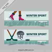 Vector gratuito banners de patinaje y hockey