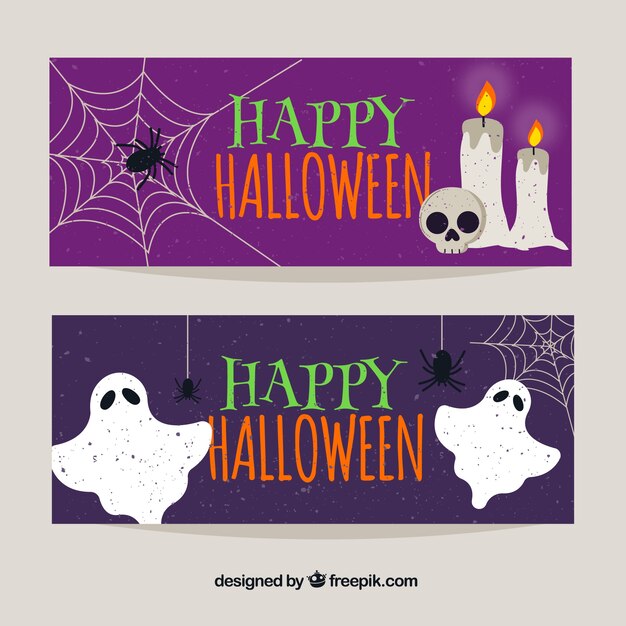 Banners de patrones de halloween con elementos 