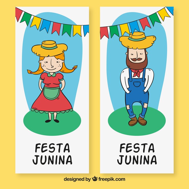 Vector gratuito banners de personajes de festa junina