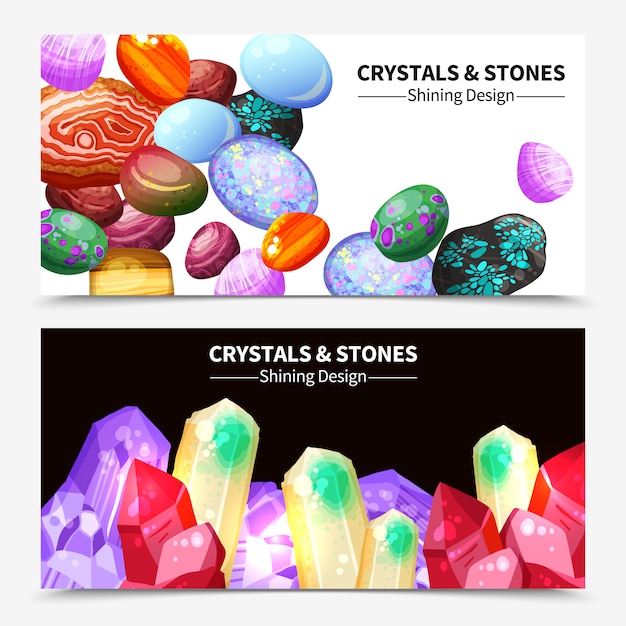 Banners de piedras y rocas de cristal