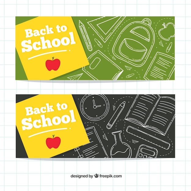 Vector gratuito banners de pizarra con bocetos de colegio