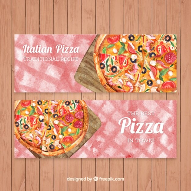 Banners de pizzas de acuarela 