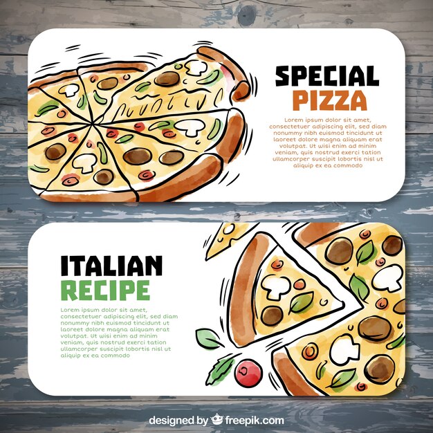 Banners de pizzería dibujados a mano 