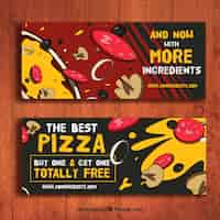 Vector gratuito banners de pizzería dibujados a mano