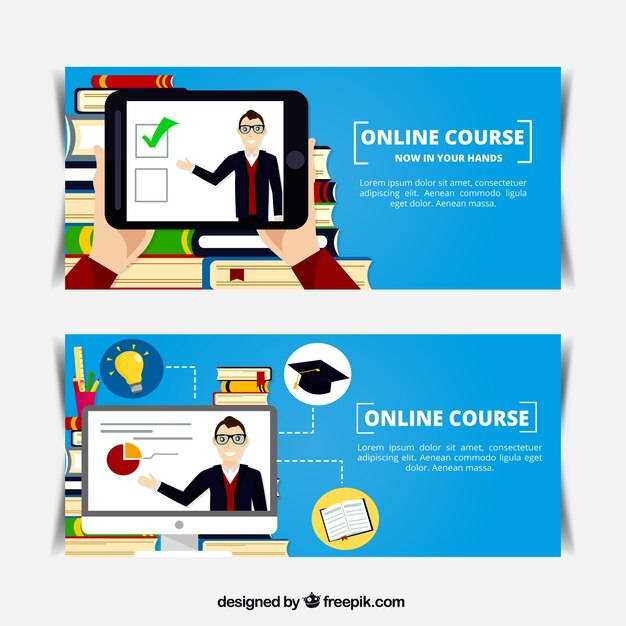Banners planos de curso en línea