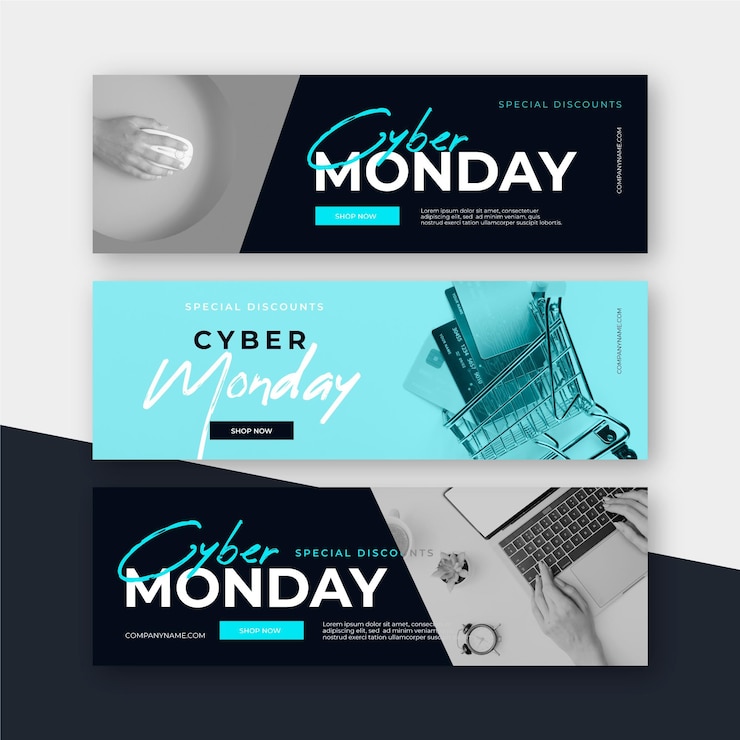 Vector gratuito banners planos de cyber monday