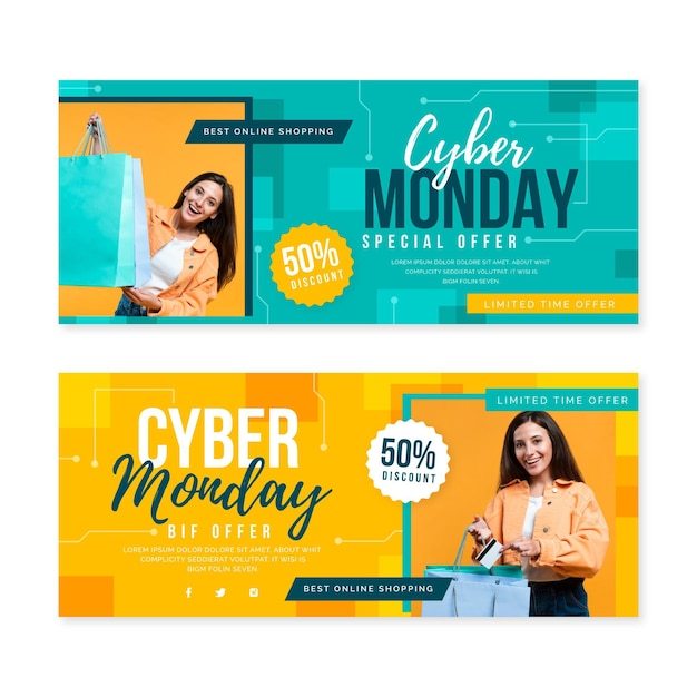 Banners planos de cyber monday