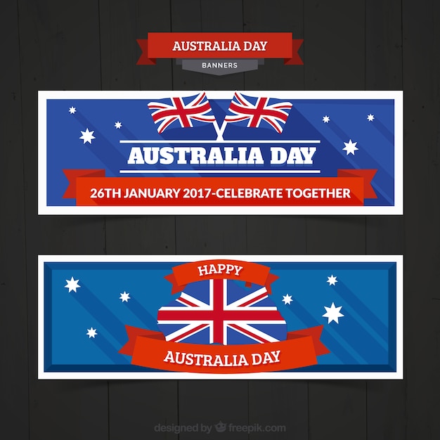 Vector gratuito banners planos del día de australia con banderas y estrellas