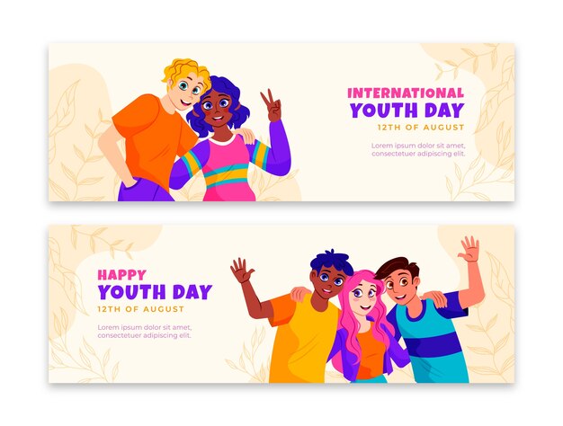 Banners planos para el día internacional de la juventud
