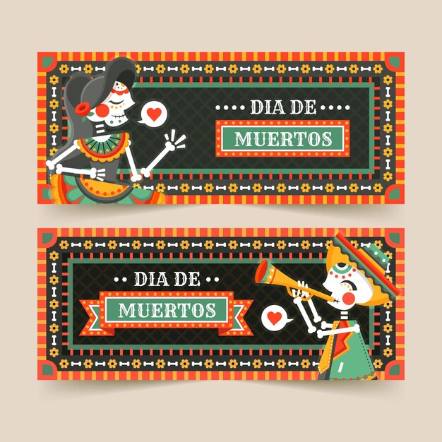 Banners planos del día de muertos