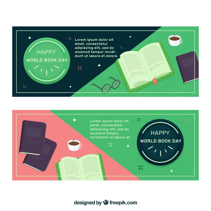 Vector gratuito banners planos del día mundial del libro
