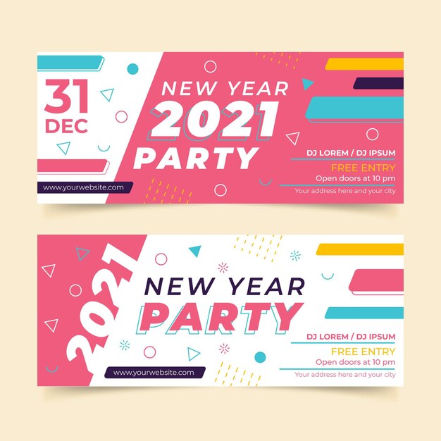 Banners planos fiesta año nuevo 2021