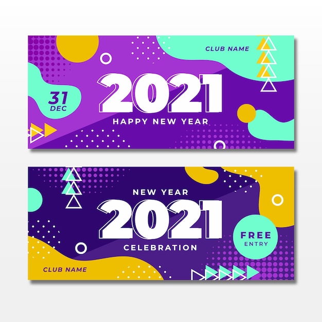 Banners planos fiesta año nuevo 2021