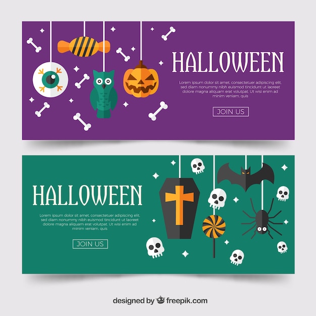 Banners planos de fiesta de halloween