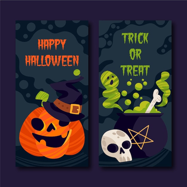 Banners planos de halloween