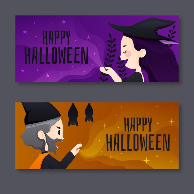 Banners planos de halloween