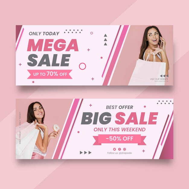Banners planos de mega ventas con foto.