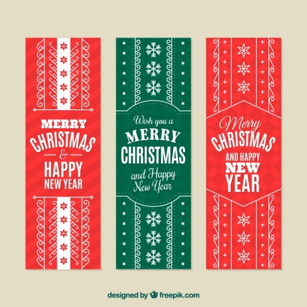 Banners planos de navidad con decoración blanca