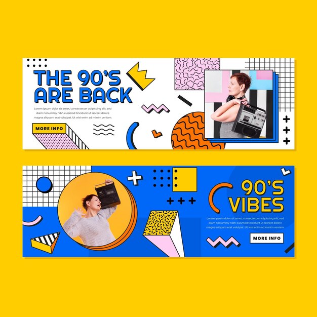 Banners planos nostálgicos de los 90 con foto