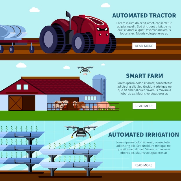 Banners planos ortogonales de agricultura inteligente