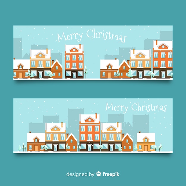 Banners planos de pueblo de navidad