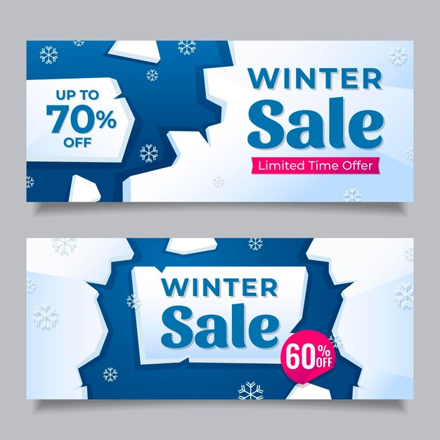 Banners planos de rebajas de invierno