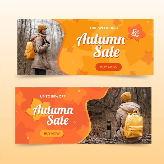 Banners planos de rebajas de otoño con foto