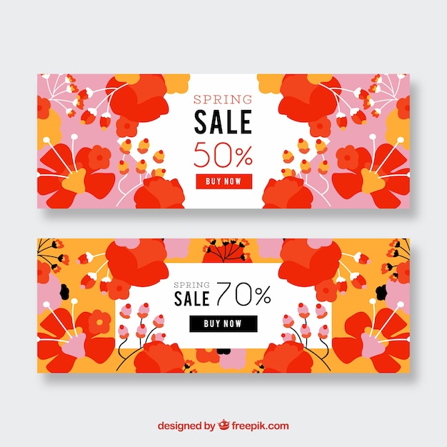 Vector gratuito banners planos de rebajas de primavera