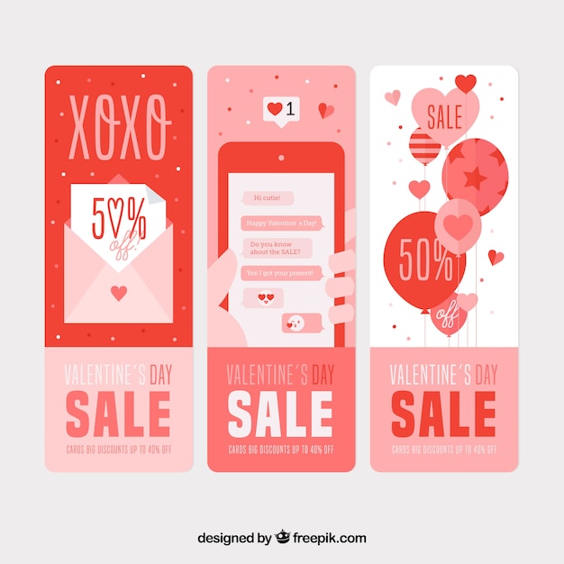 Vector gratuito banners planos de san valentín