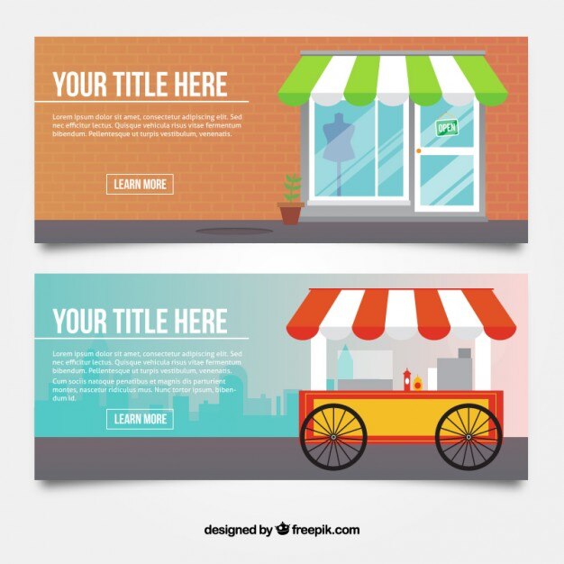 Vector gratuito banners planos de tiendas
