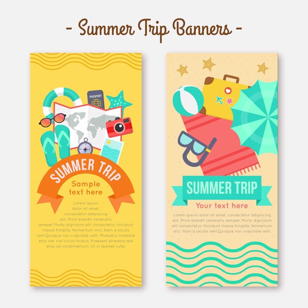 Banners planos de verano con elementos