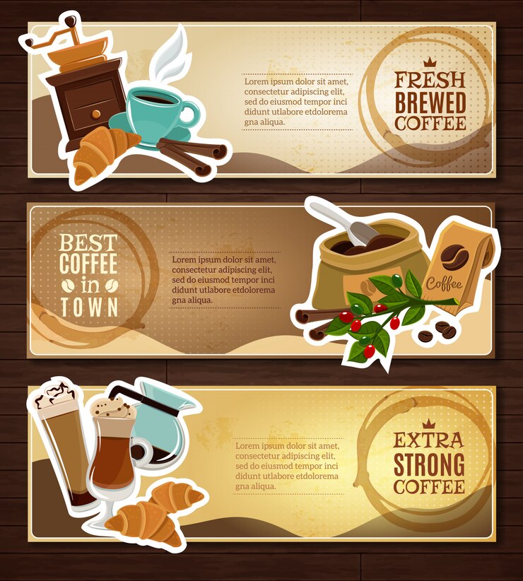 Vector gratuito banners planos vintage café set marrón