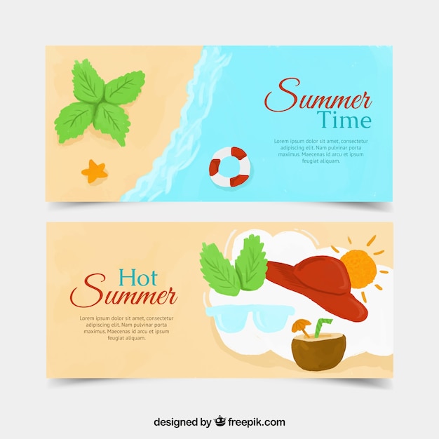 Vector gratuito banners de playa con elementos de verano