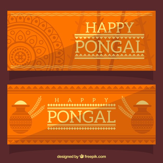 Banners de pongal naranjas fantásticos en diseño plano