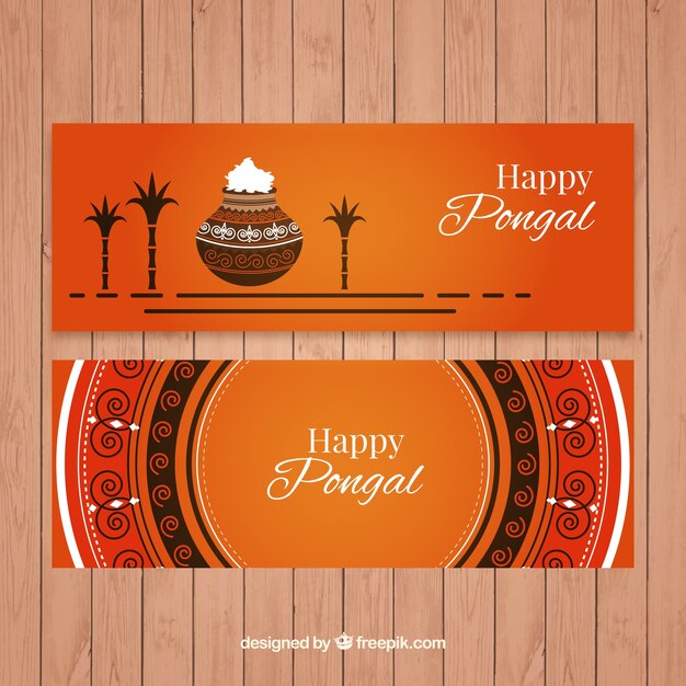Banners de pongal planos con mandala redondo y tiesto