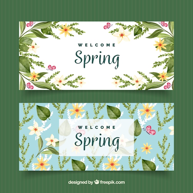 Banners de primavera en acuarela