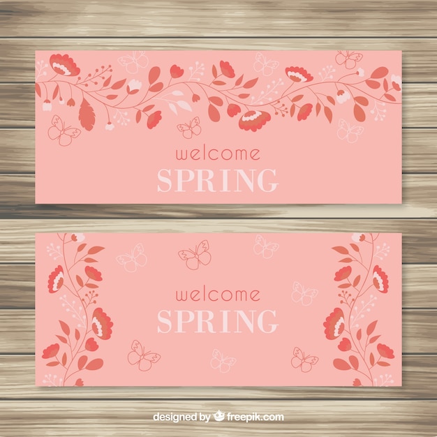 Vector gratuito banners primaverales de flores naranjas