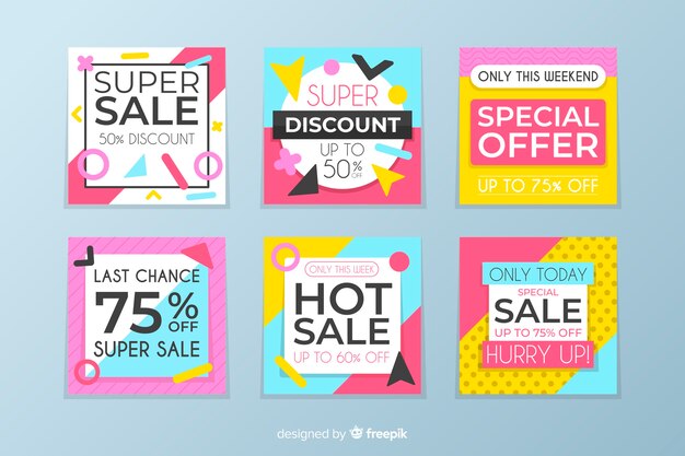 Banners promocionales de rebajas para redes sociales